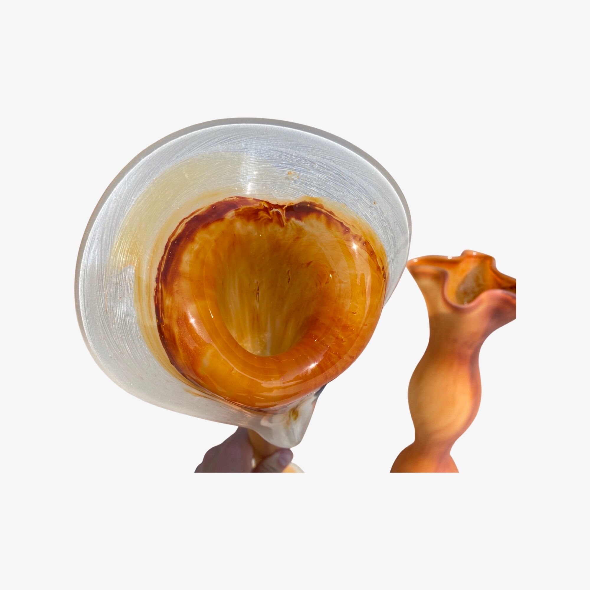 Old hand blown glass sculptures | set of 2 orange handblown home decor vases