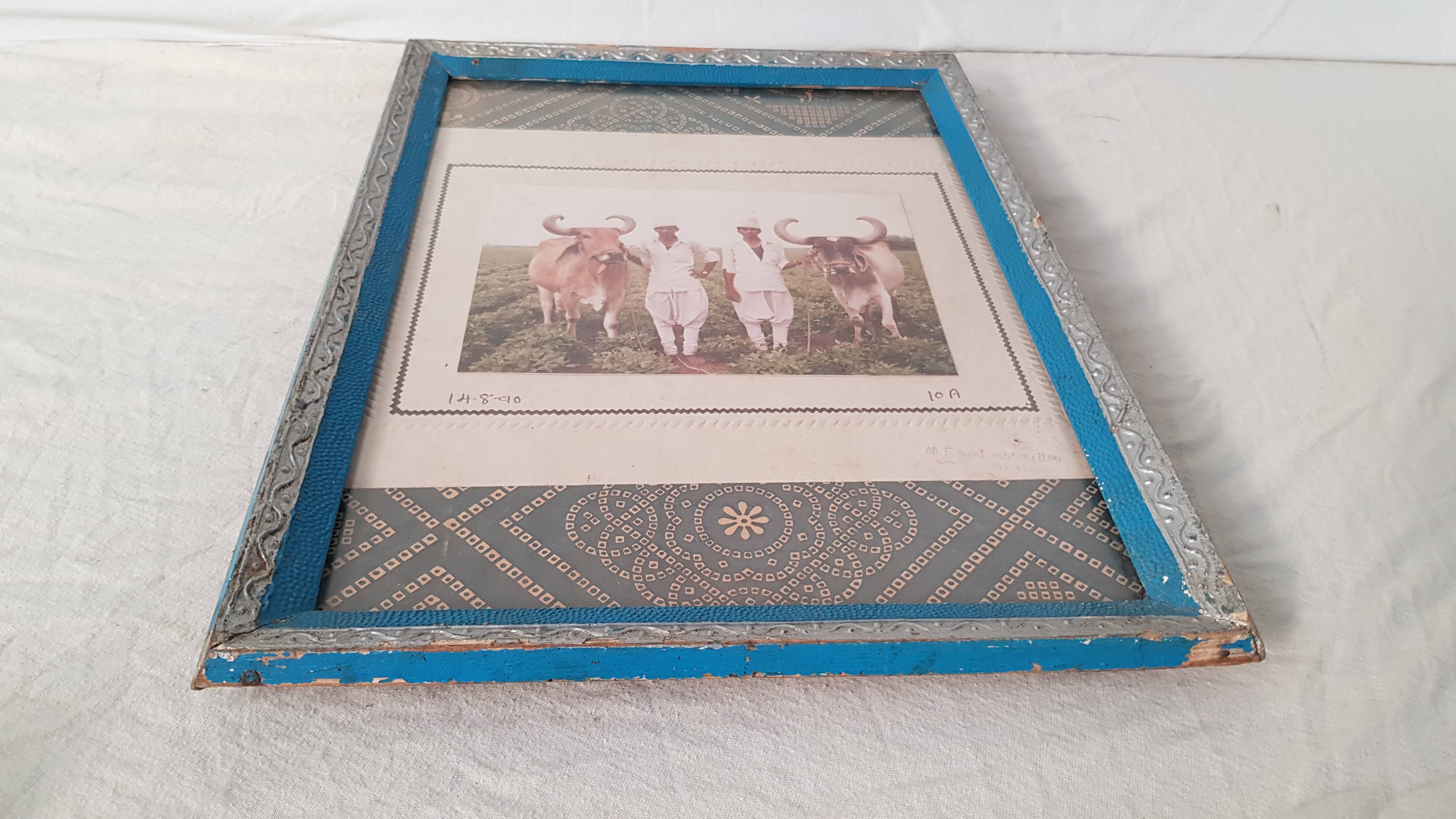 Old kitsch photograph in pretty vintage glass frame