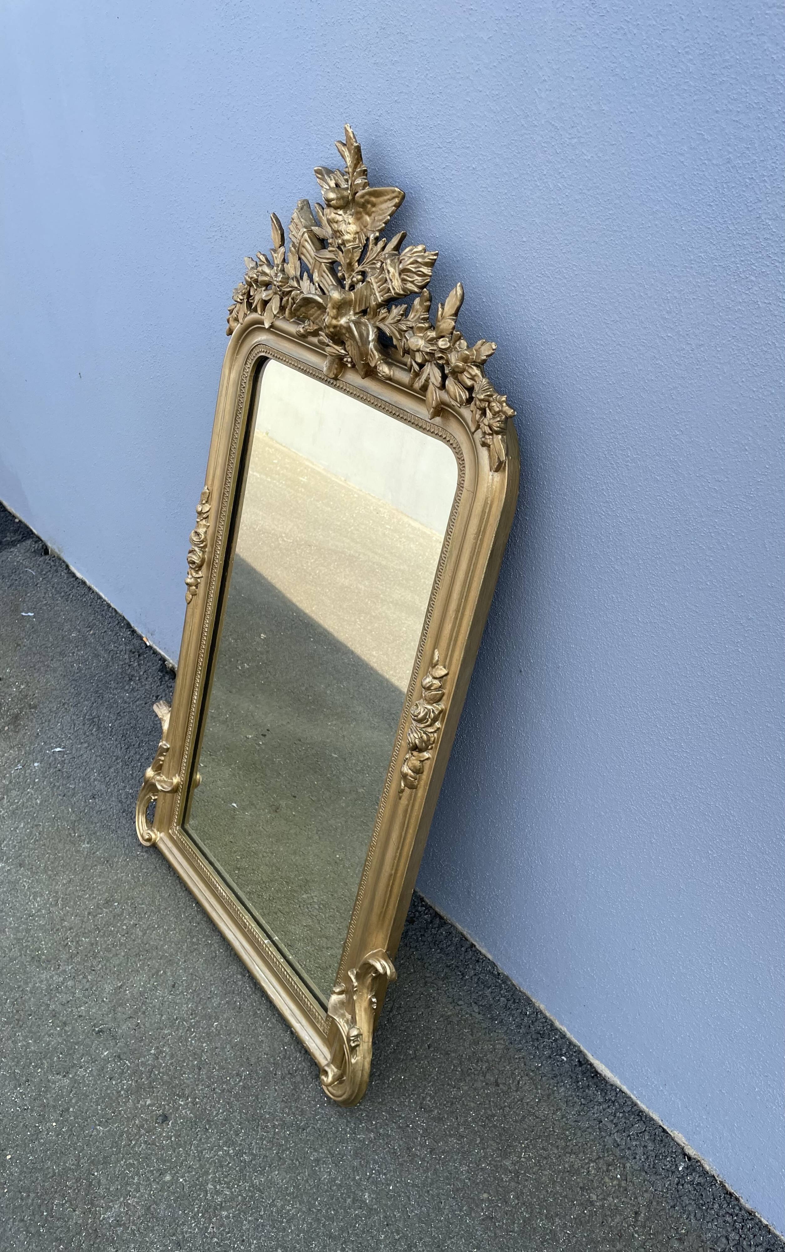 Miroir Napoléon III fronton oiseaux 112 x 67