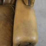 Moss green cow leather Chesterfield wingback armchair in English style