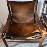 Buffalo Leather Safari Armchair in Pair, Solid Oak Frame, Vintage Style, 19