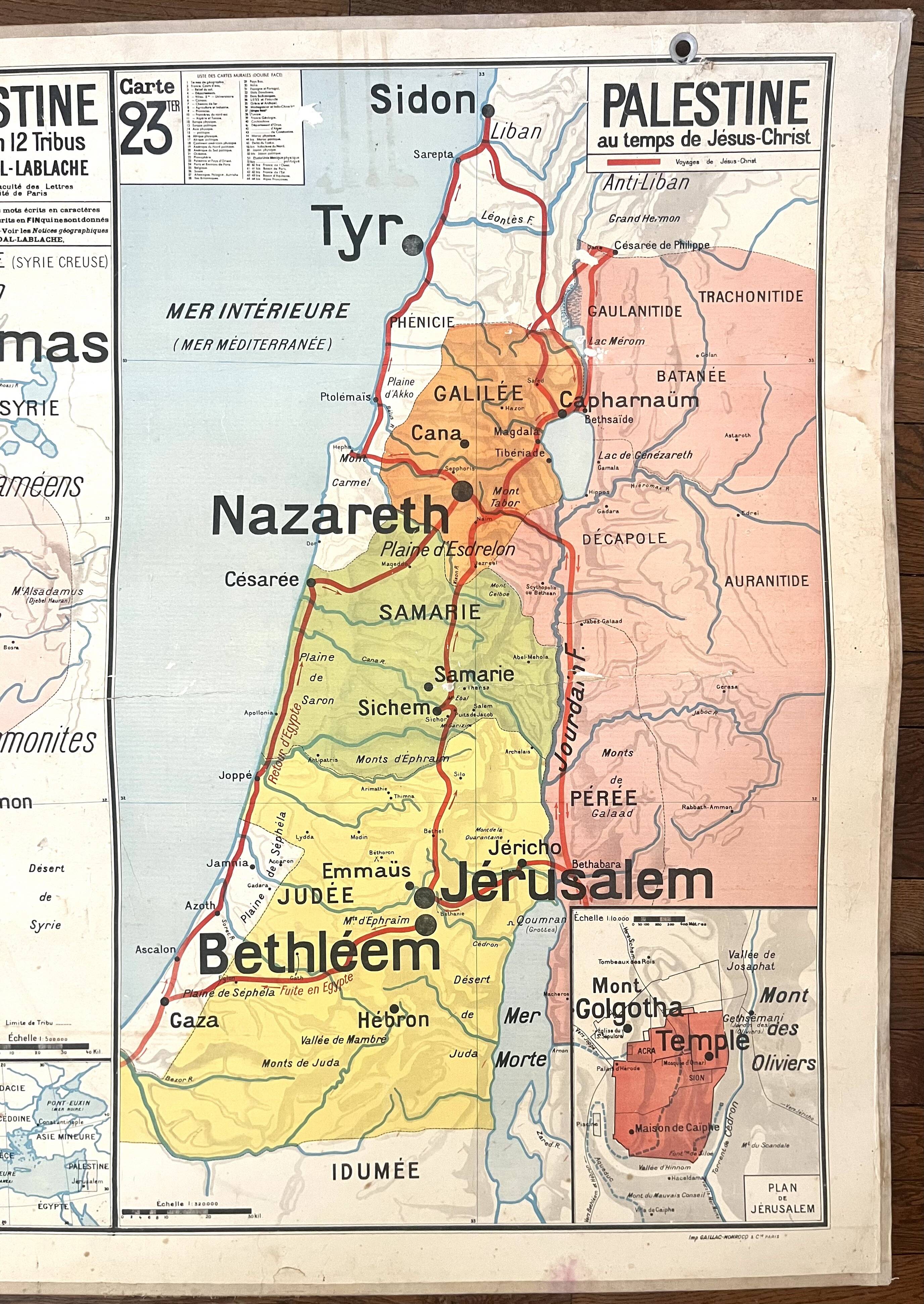 Ancienne carte scolaire Vidal-Lablache 23, 1940, T52 - Orient Palestine