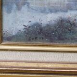 Peinture  Reproduction d'un tableau de Corot  cadre bois doré