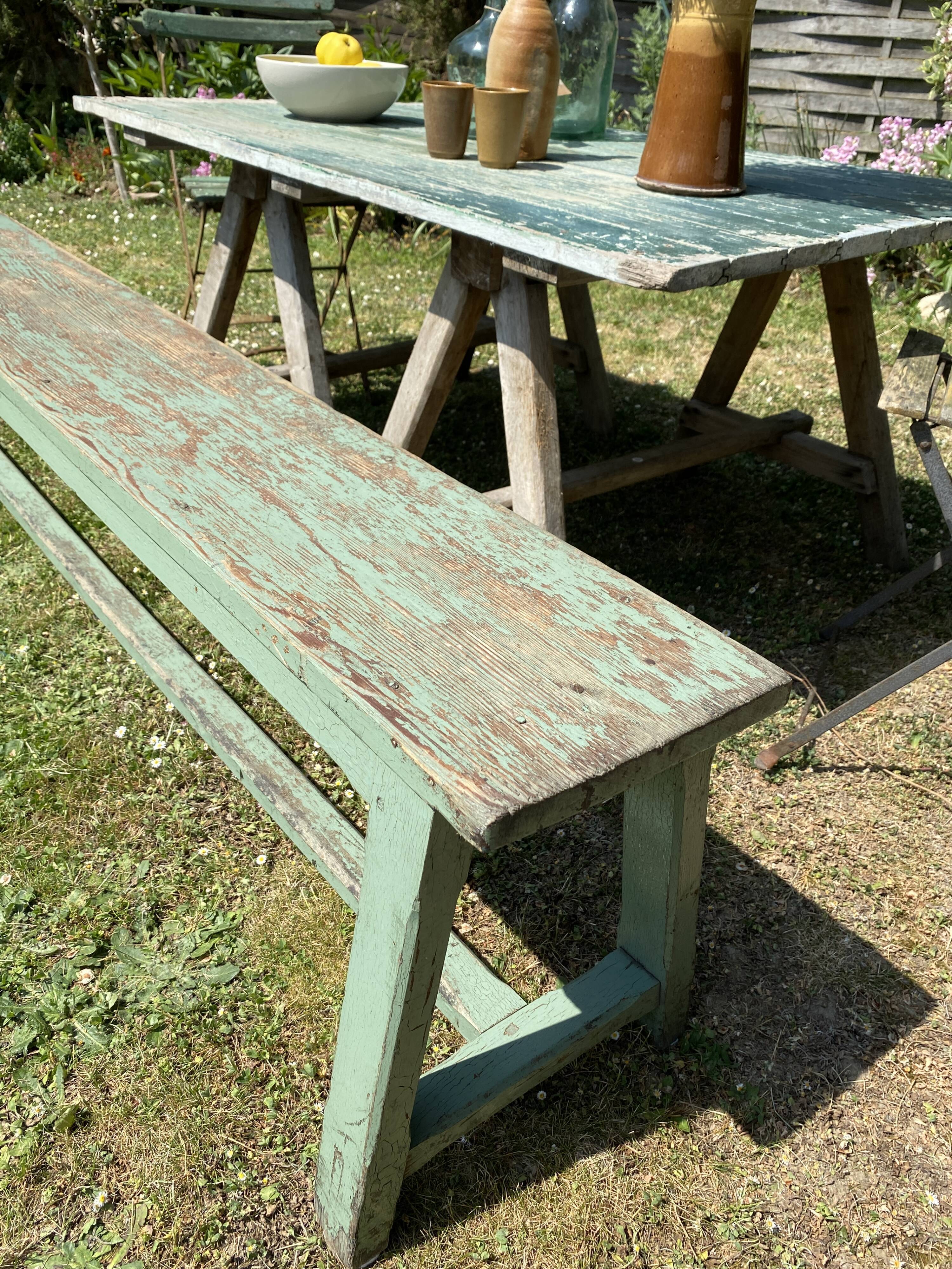 Old solid wood farmhouse bench