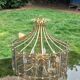 70s designer chandelier with smoked glass plates and gold metal frame