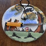 Vintage cheese board Fable de La Fontaine and his knife from the 60s