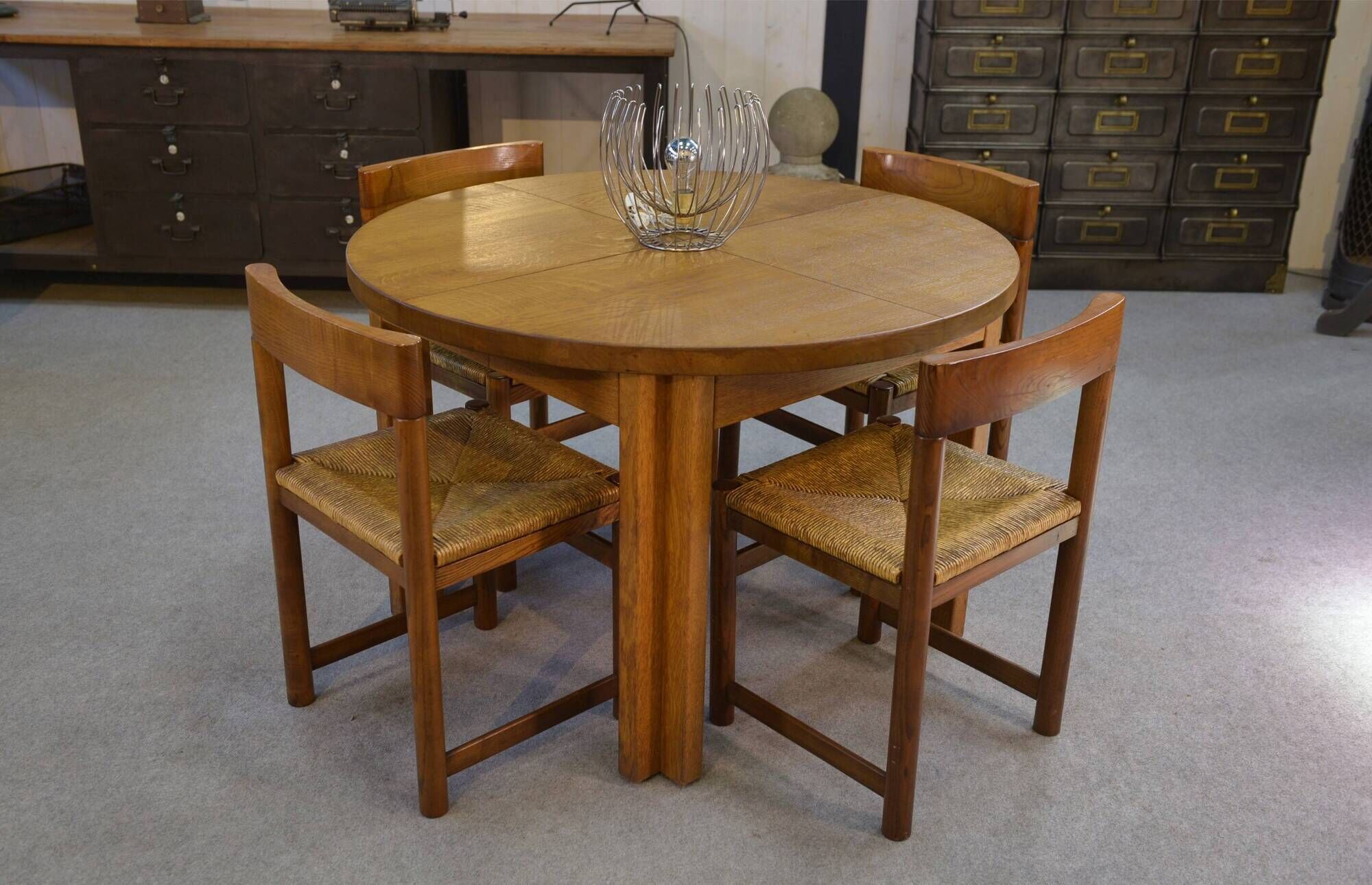 Round table in solid oak by Maison Regain 1970s