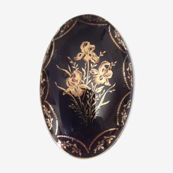 Boîte à bijoux en porcelaine de Limoges bleu et or, décor  "les iris"