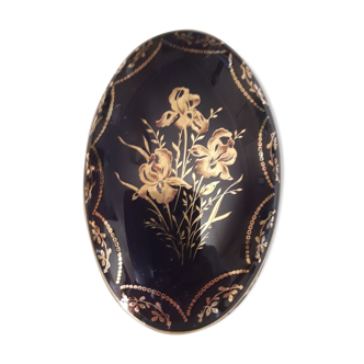Jewelry box in limoges porcelain blue and gold, decoration "the irises"