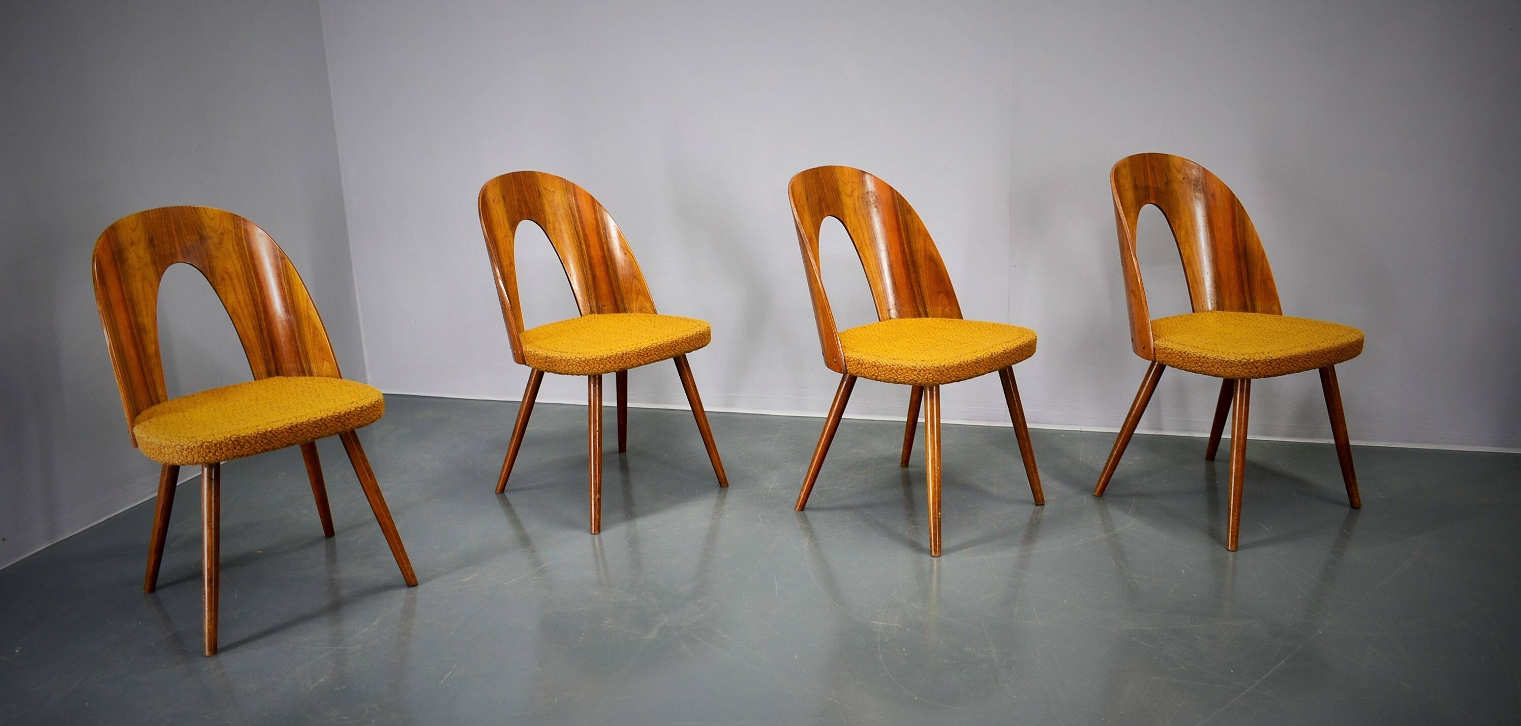 1960s Antonin Suman set of four dining chairs in walnut finish, Czechoslovakia