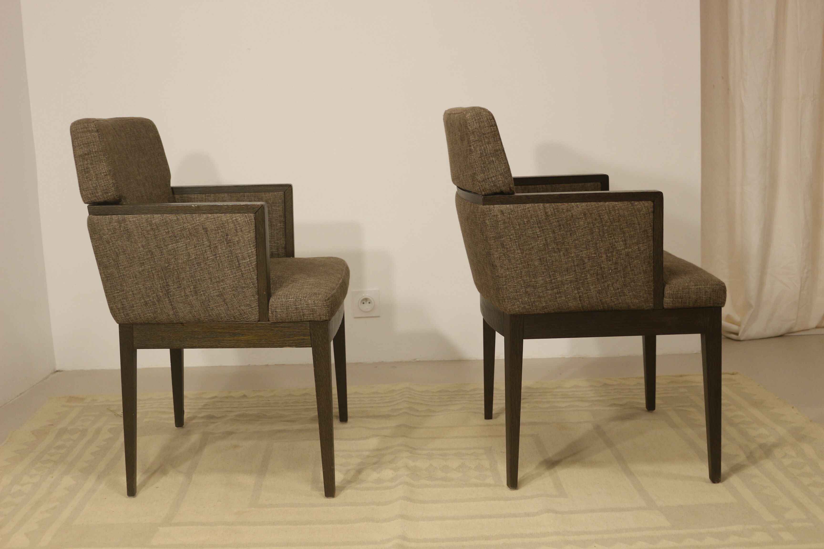 Pair of armchairs cube year 1960 fabric chiné brown color