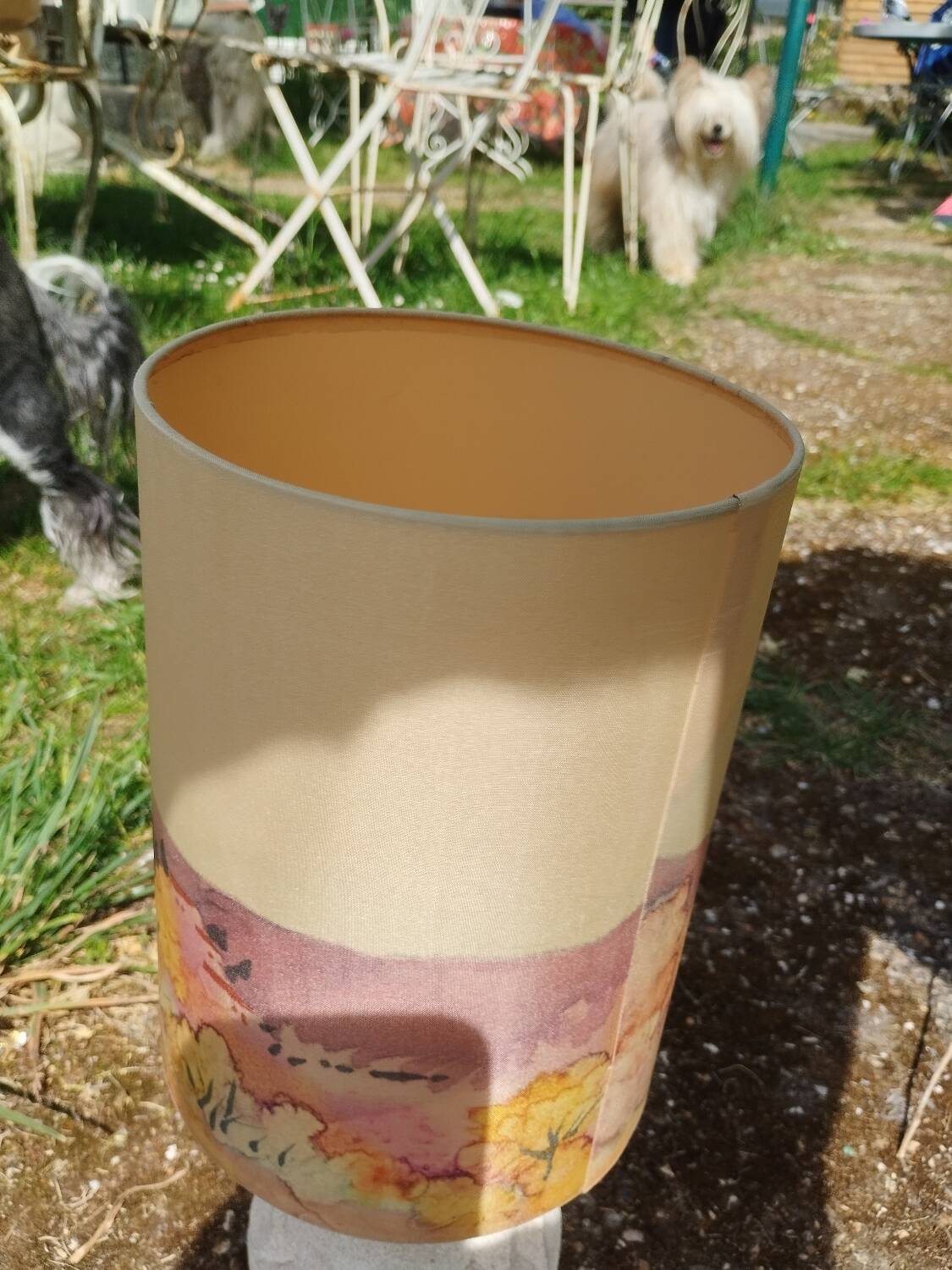 Vintage antique lamp with a stone base.