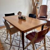 Rectangular teak Scandinavian dining table, extendable, vintage 1960s.