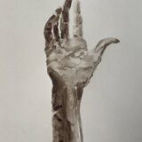 Painting signed watercolor monochrome sepia study statue “the hand reveals the man”
