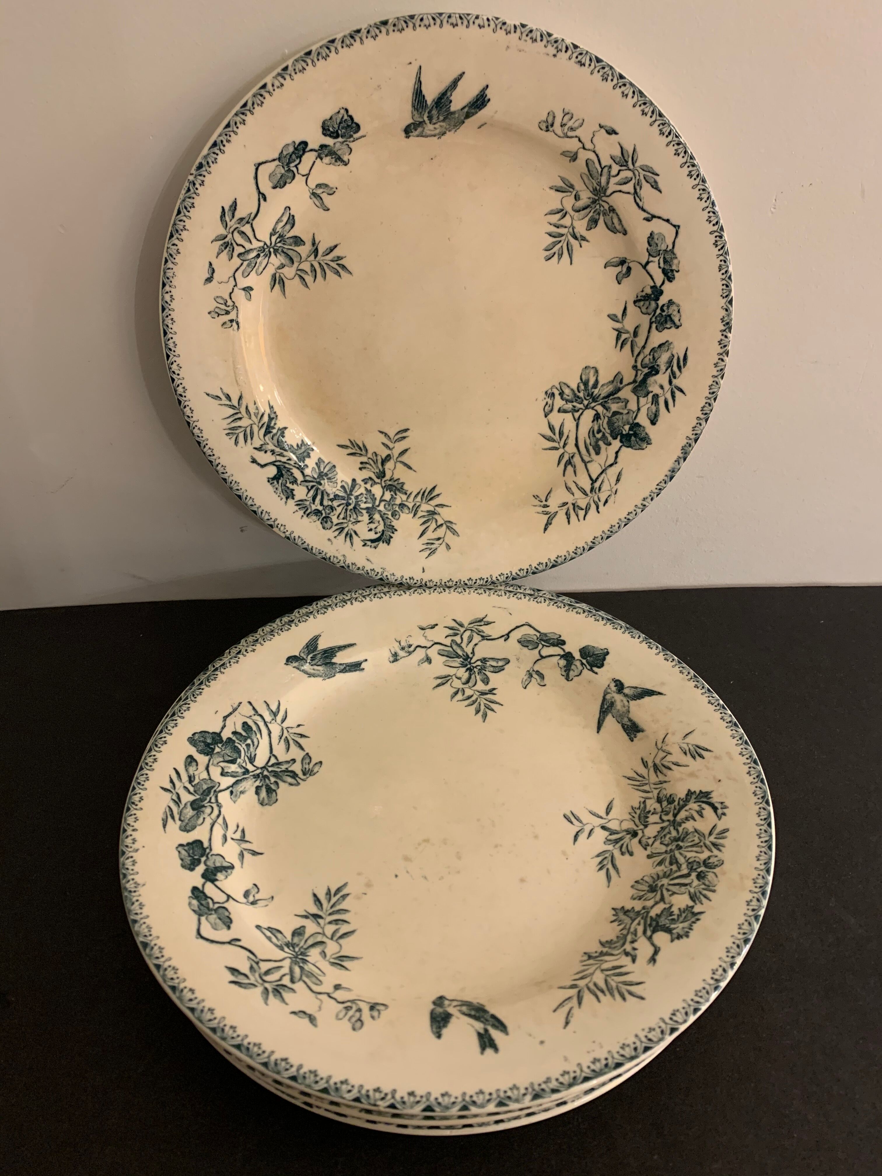 6 old blue flat plates La Samaritane Terre de Fer