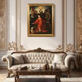 Antique painting on panel 17th century, The Martyrdom of Saint Stephen