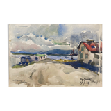 Original watercolor from 1934 Road book Signed Reykjavik Iceland