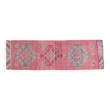 1970s Turkish Oushak Handmade Wool Cotton Pink Area Rug 86x276