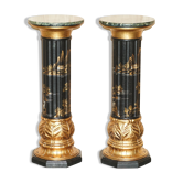 Pair of lacquered torchère columns in Chinoiserie neoclassical style.