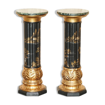 Paire de colonnes torchères laquées style néoclassique Chinoiserie