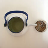 White and blue enamelled kettle