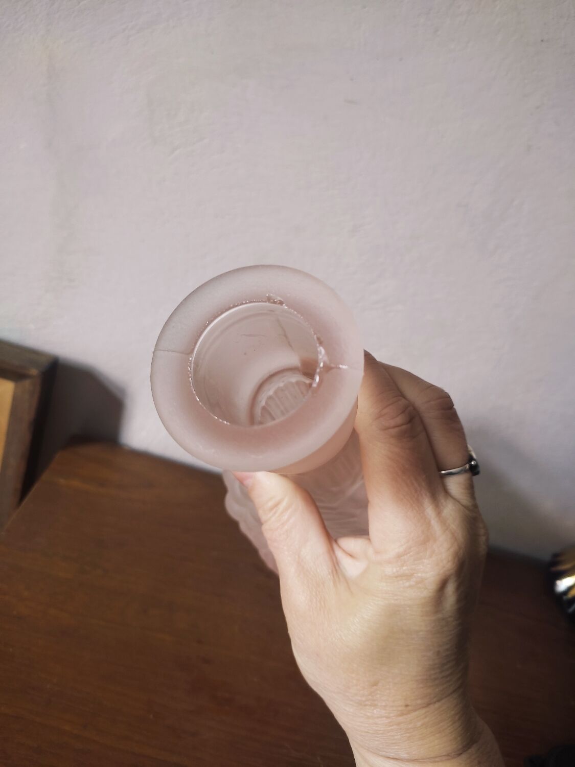 Pink frosted glass soliflore vase