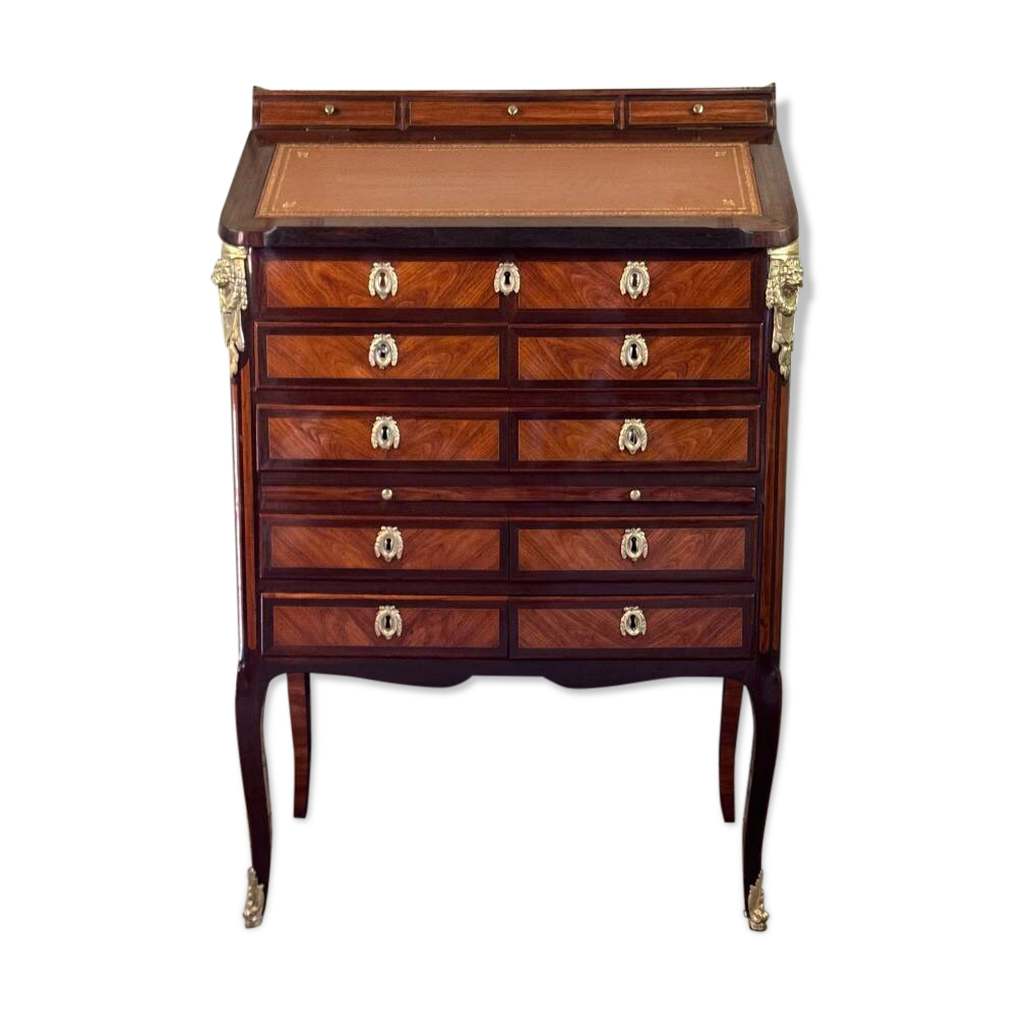Louis XV Notary Secretary Cabinet in Veneer, Stamped by Nicolas Pet