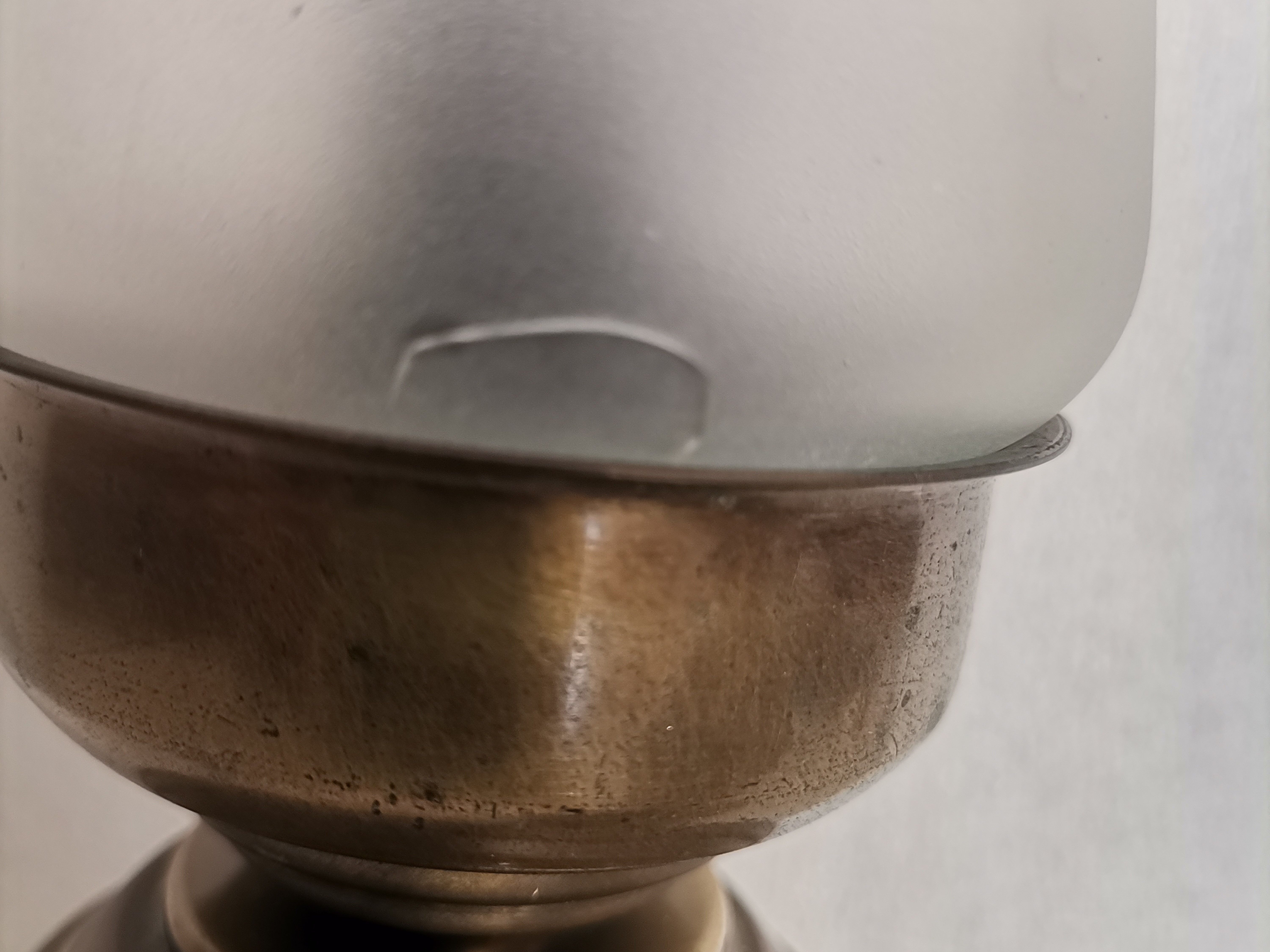 Portuguese rustic brass and frosted glass bedside lamps 1960s set of 2