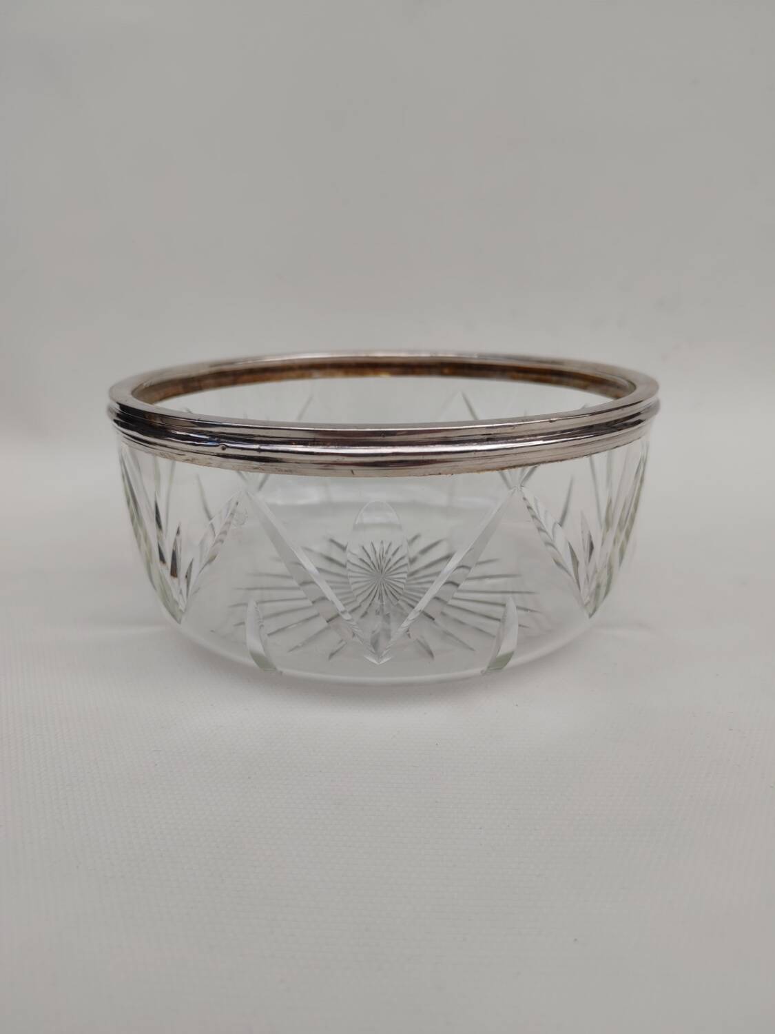 Crystal salad bowl with solid silver rim, first part of the 20th century.