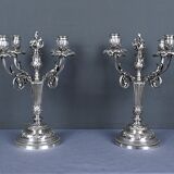 Pair of silver-plated candelabra, Louis XVI style – late 19th century