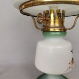 French country 1960s rustic green ceramic and glass vintage table lamp