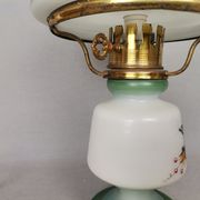 French country 1960s rustic green ceramic and glass vintage table lamp