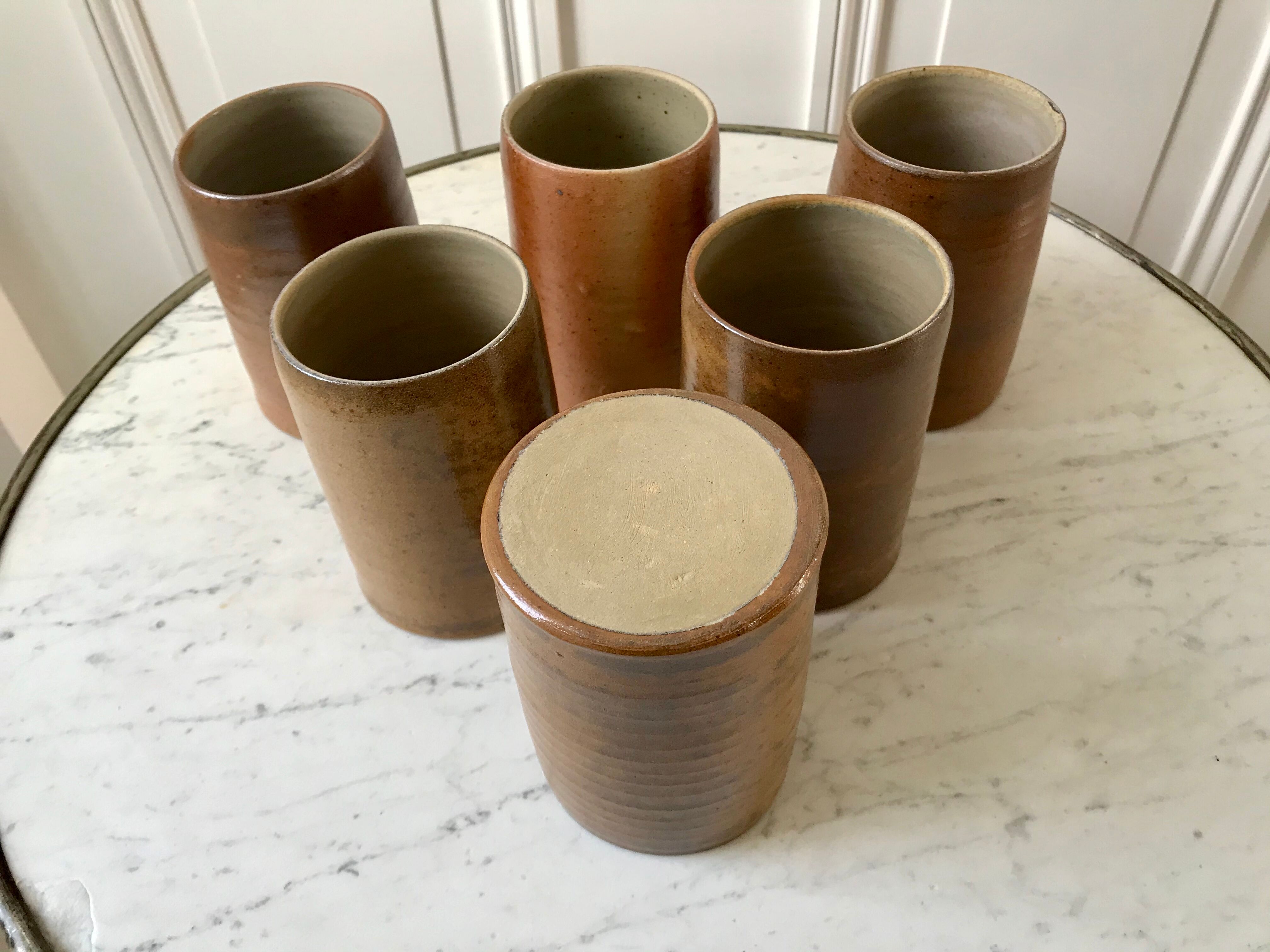 Set of 6 handmade handmade stoneware mugs 70s