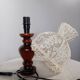 Table lamp with romantic wood and lace ambiance, retro chic