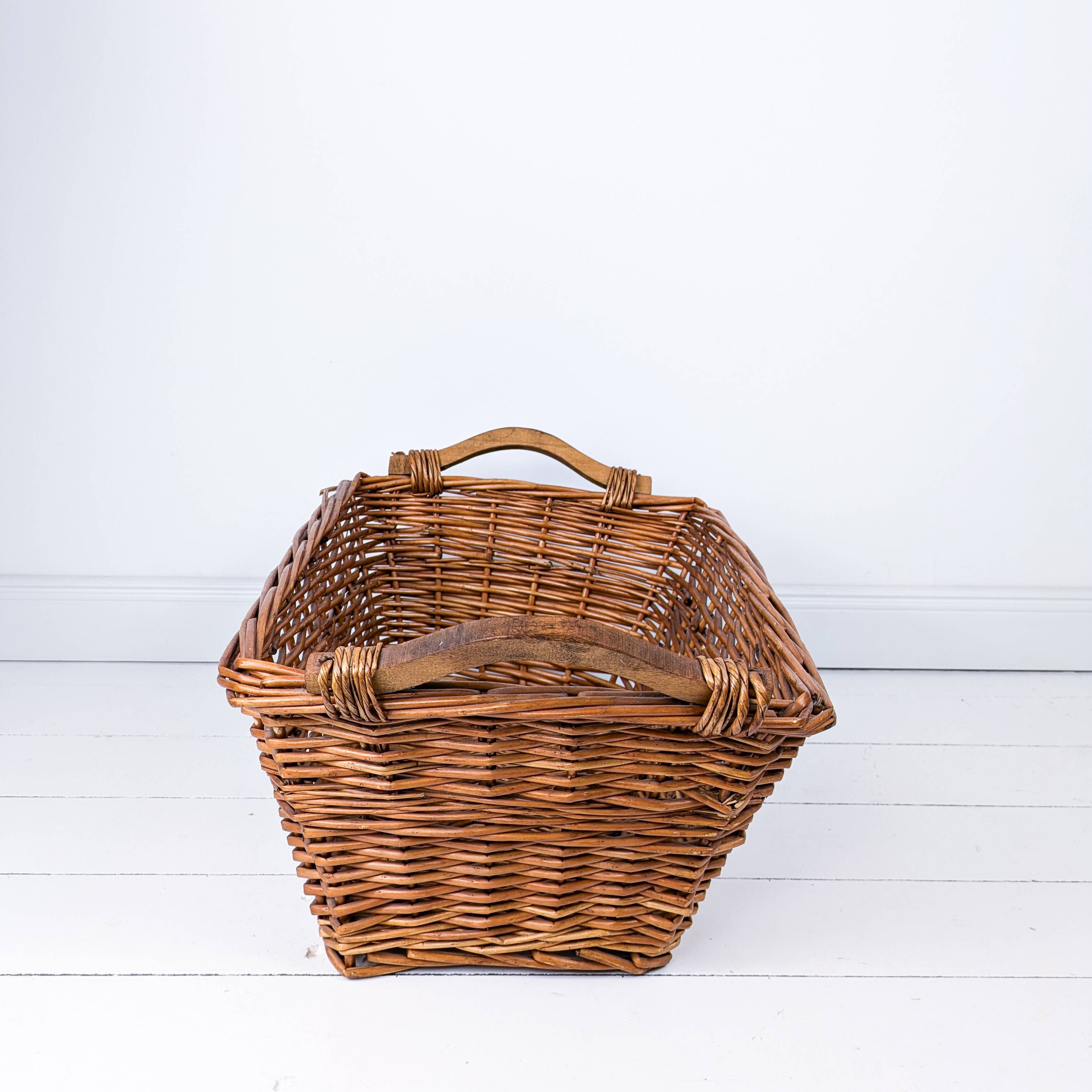 Panier Vintage Anse Rangement Mid Century Panier en osier tressé brun rougeArtisanat Hygge Skandi Sc