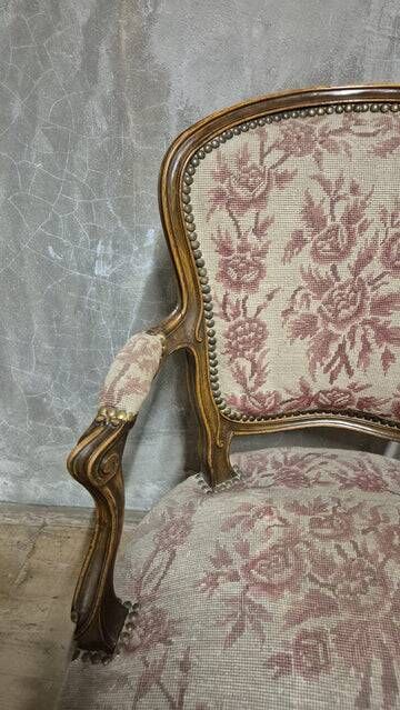 Vintage Louis XV style carved armchair with floral upholstery, 20th century, 90 × 58 cm