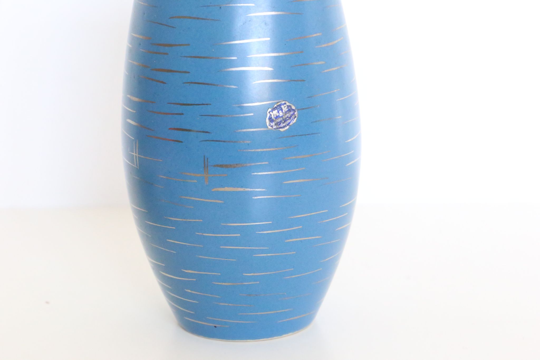 German ceramic vase, blue and gold, 1960, handicrafts, vintage