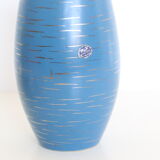 Vase en céramique allemande, bleu et or, 1960, artisanat, vintage