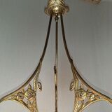 P. crespy art deco chandelier blend of bronze, pink, yellow