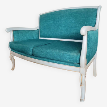 Louis Philippe bench upholstered in duck blue