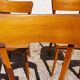6 vintage 1960s wooden bistro chairs with camel faux leather.
