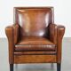 Cognac-colored sheep leather Art Deco design armchair finished with piping