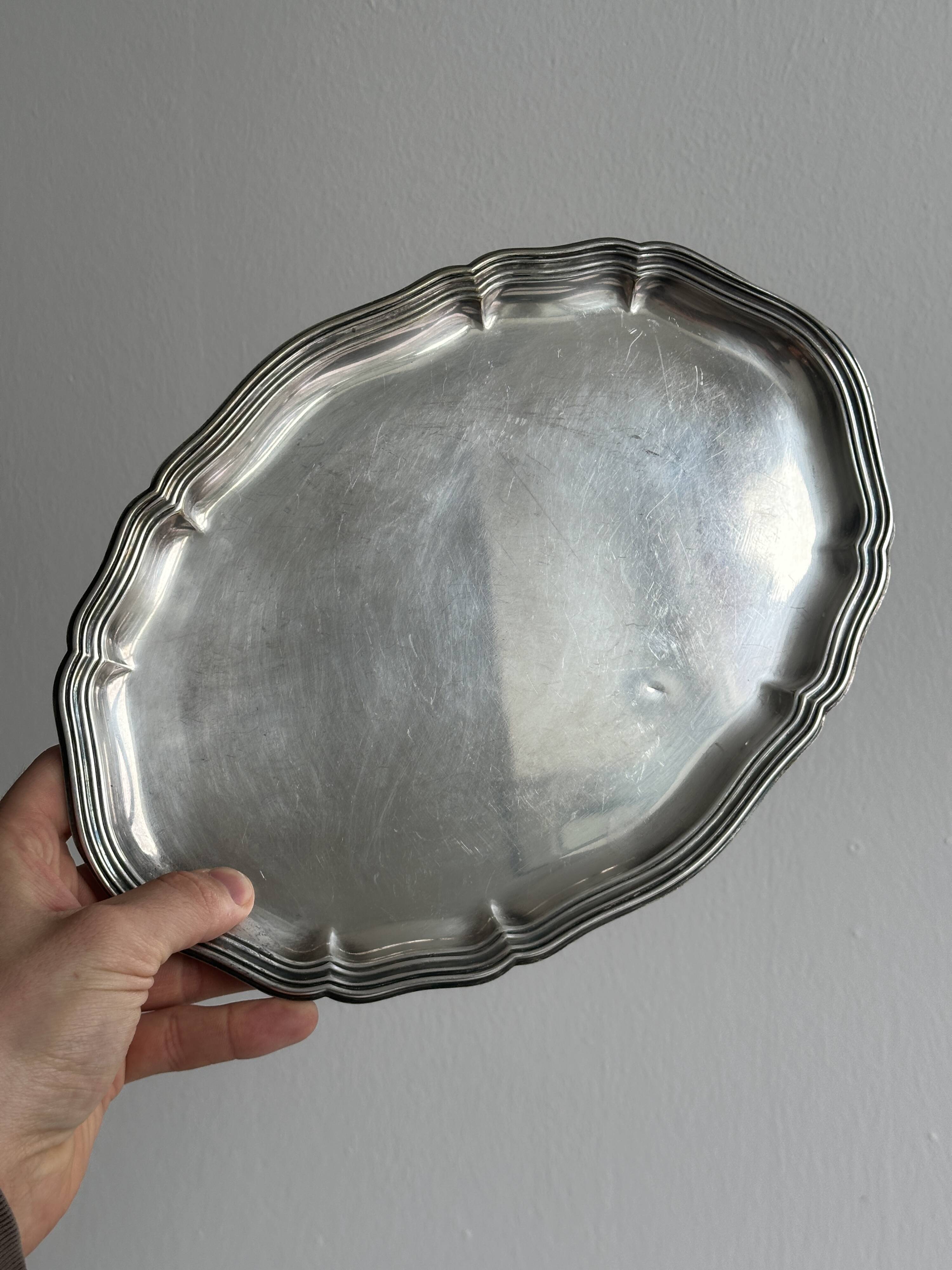 Small vintage silver-coloured metal tray.