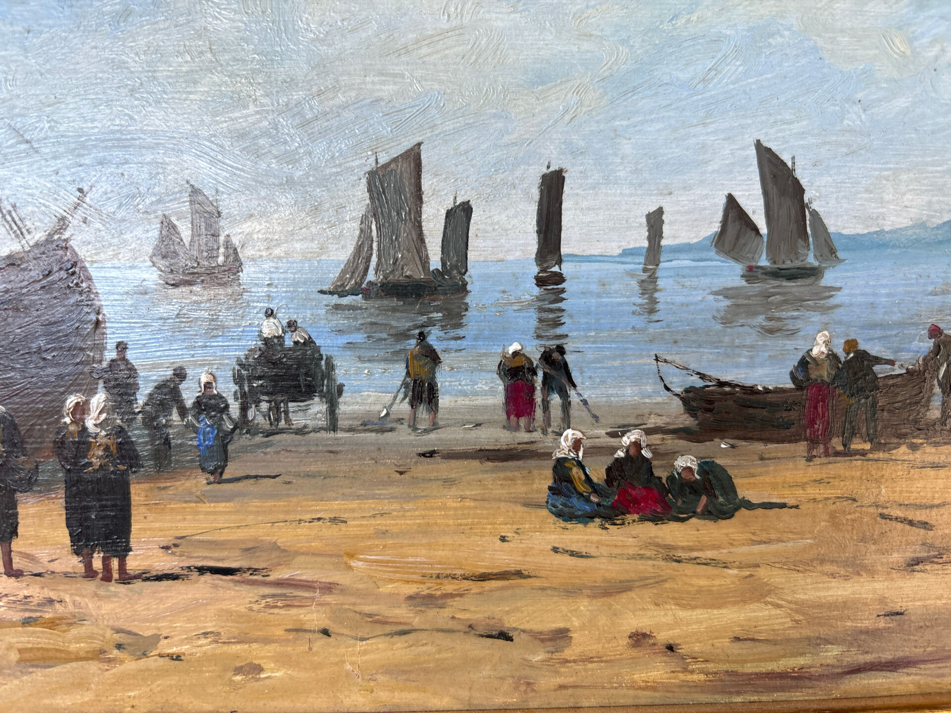 Painting signed Gérard Roux known as "Rouxe" – Scene of a Normandy beach