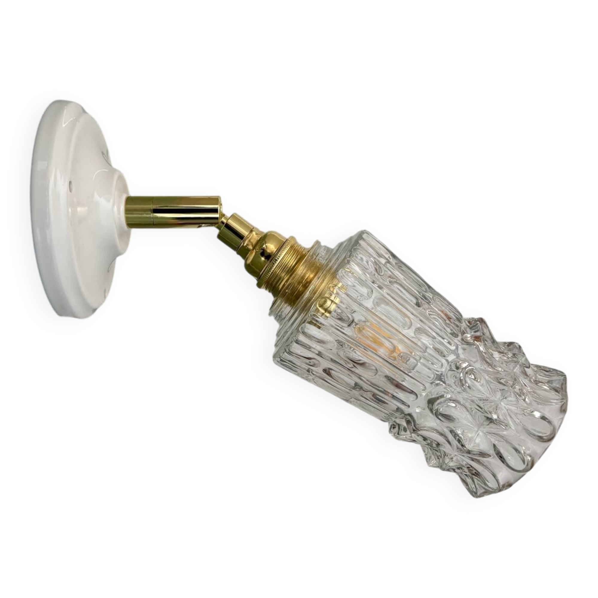 Applique tulipe vintage en verre moulé transparent