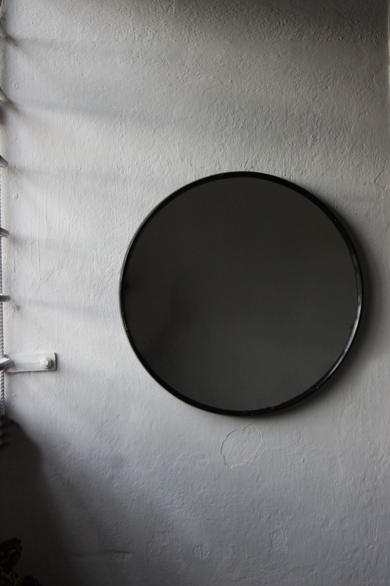 Mid-century scandinavian round wooden mirror, 1960s, 70 cm