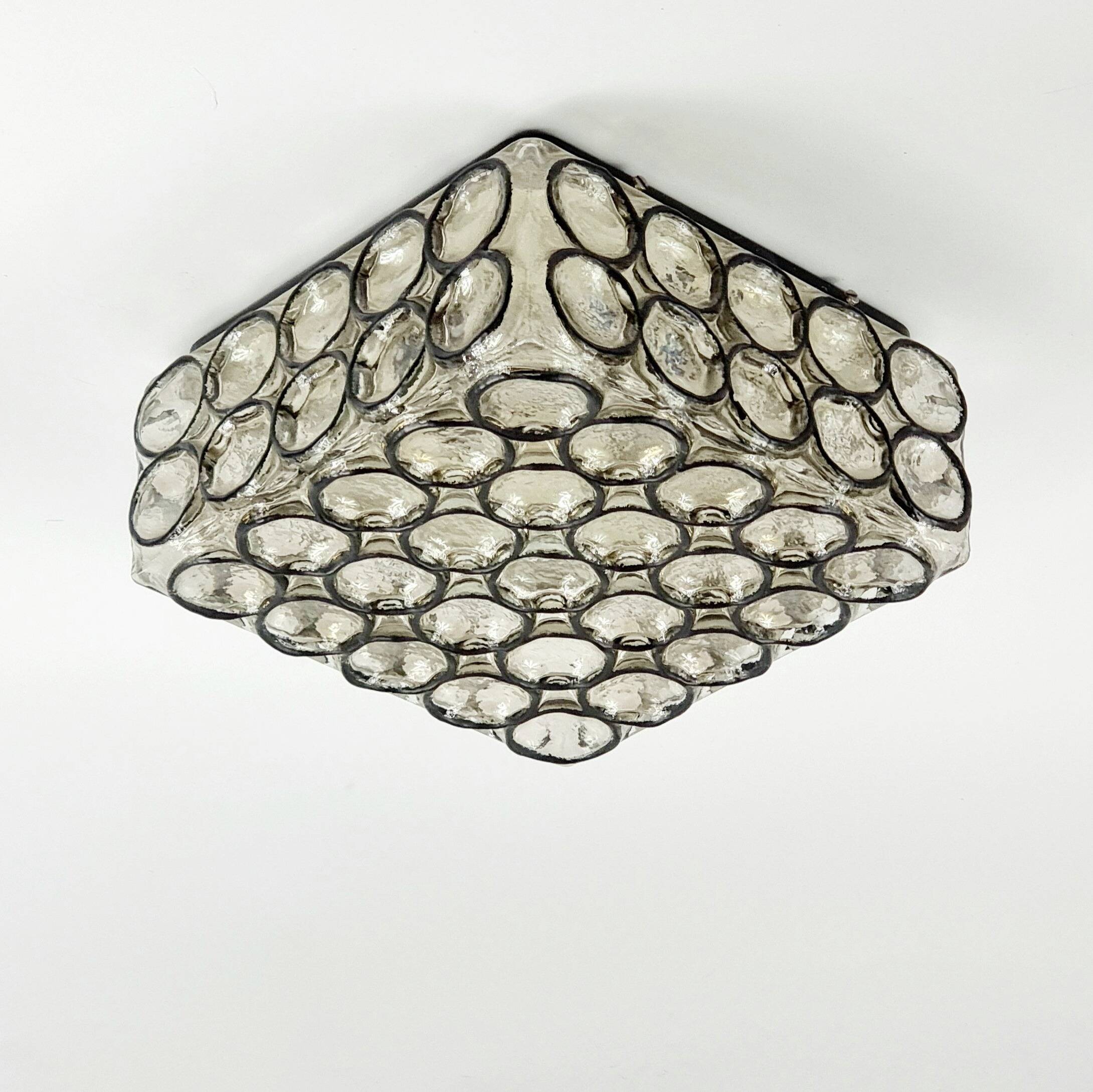 Mid Century Modern Iron Ring Glass Ceiling Light From Limburg, 1960s