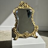 Art Deco style gilded bronze mirror with beveled glass H40cm
