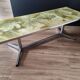 Vintage coffee table 70s chrome base and top resin effect marble green water