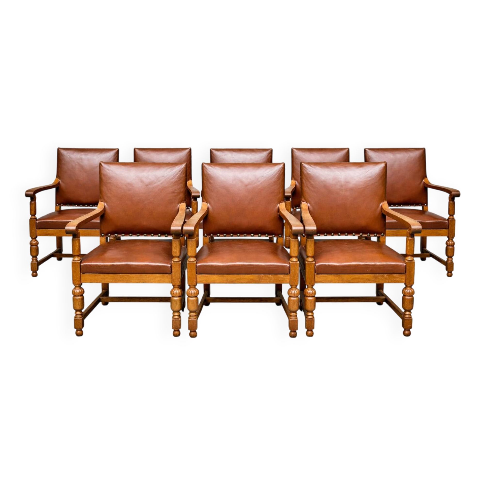 Set of 8 Renaissance-style armchairs.